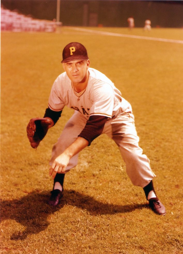 Pirates' pitcher Fred Waters - posing for his bubble gum card picture just before a game at New York's Polo Grounds in 1956 (The Topps Company)